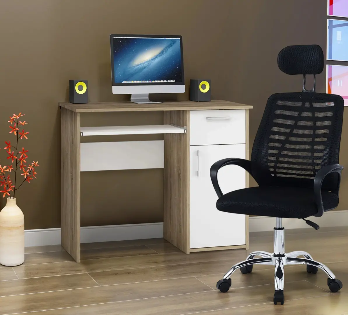 Комплект офисной мебели Magnusplus AD063 + Maja 1.2m (Black/Sonoma Oak/White)