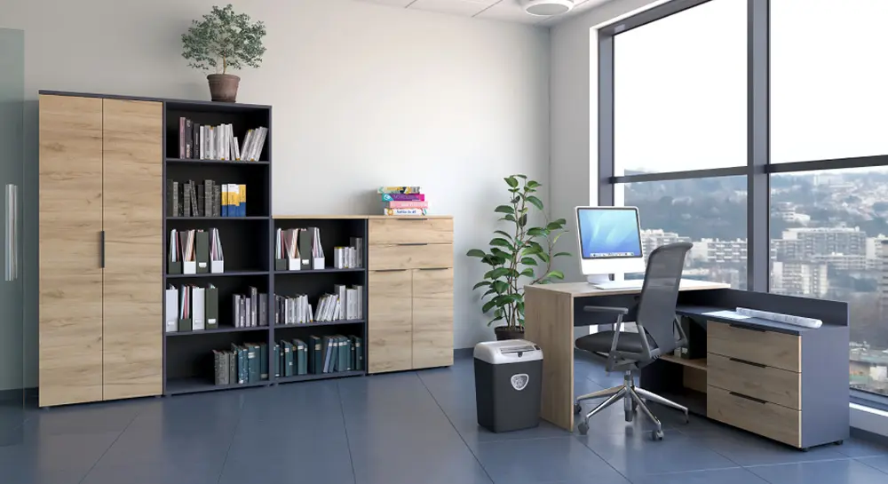 Set mobila pentru oficiu Tempo Kondela Klaudius (Graphite/Artisan Oak)