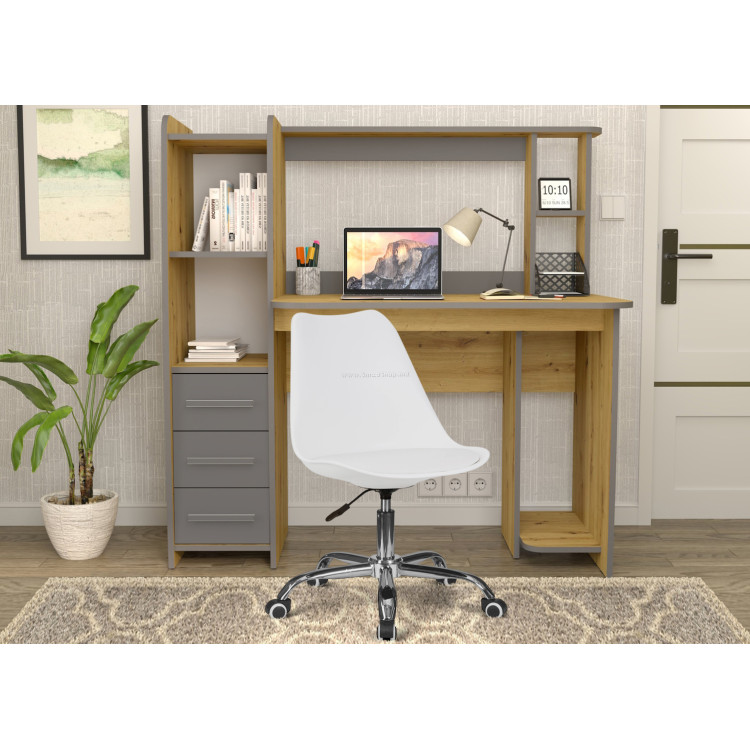 Set mobila pentru oficiu Yasen Sinus Artisan Oak/Graphite Grey + Sunrise C-30 PP White/Chrome