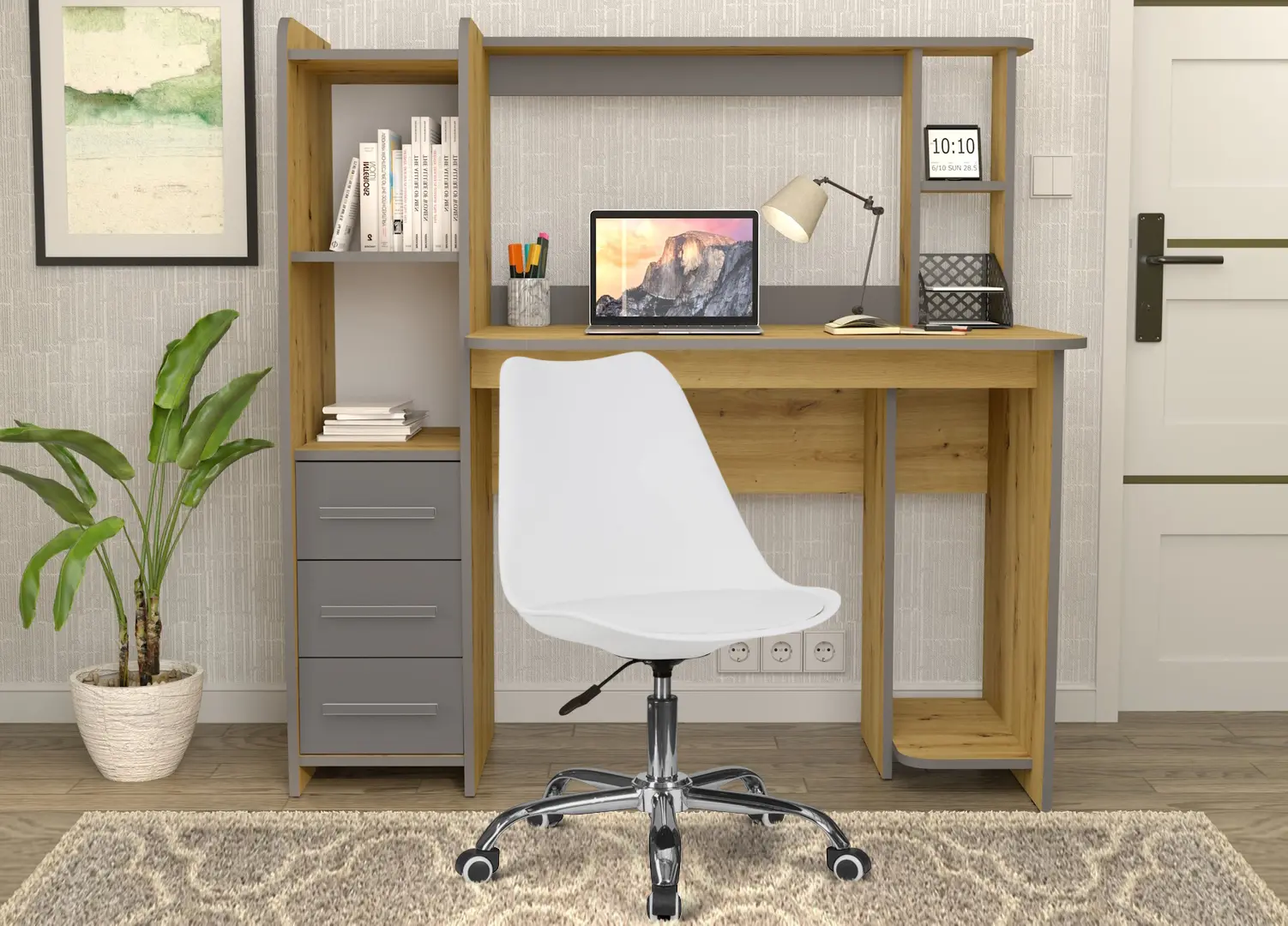 Комплект офисной мебели Yasen Sinus Artisan Oak/Graphite Grey + Sunrise C-30 PP White/Chrome