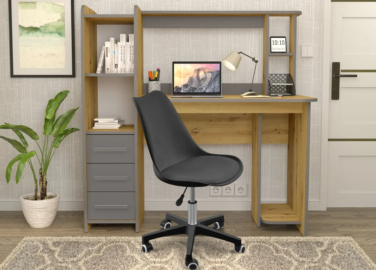 Комплект офисной мебели Yasen Sinus Artisan Oak/Graphite Grey + Sunrise C-30A PP Black