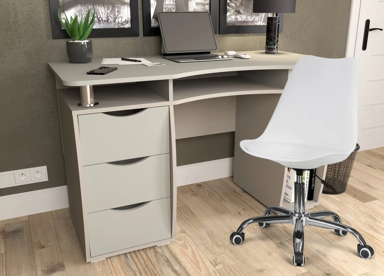 Комплект офисной мебели Yasen Smart New Cashmere/Grey Lava + Sunrise C-30 PP White/Chrome