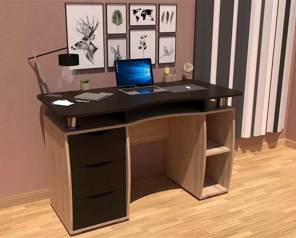 Комплект офисной мебели Yasen Smart Sonoma Oak/Wenge Louisiana + Sunrise C-30A PP Black - 9