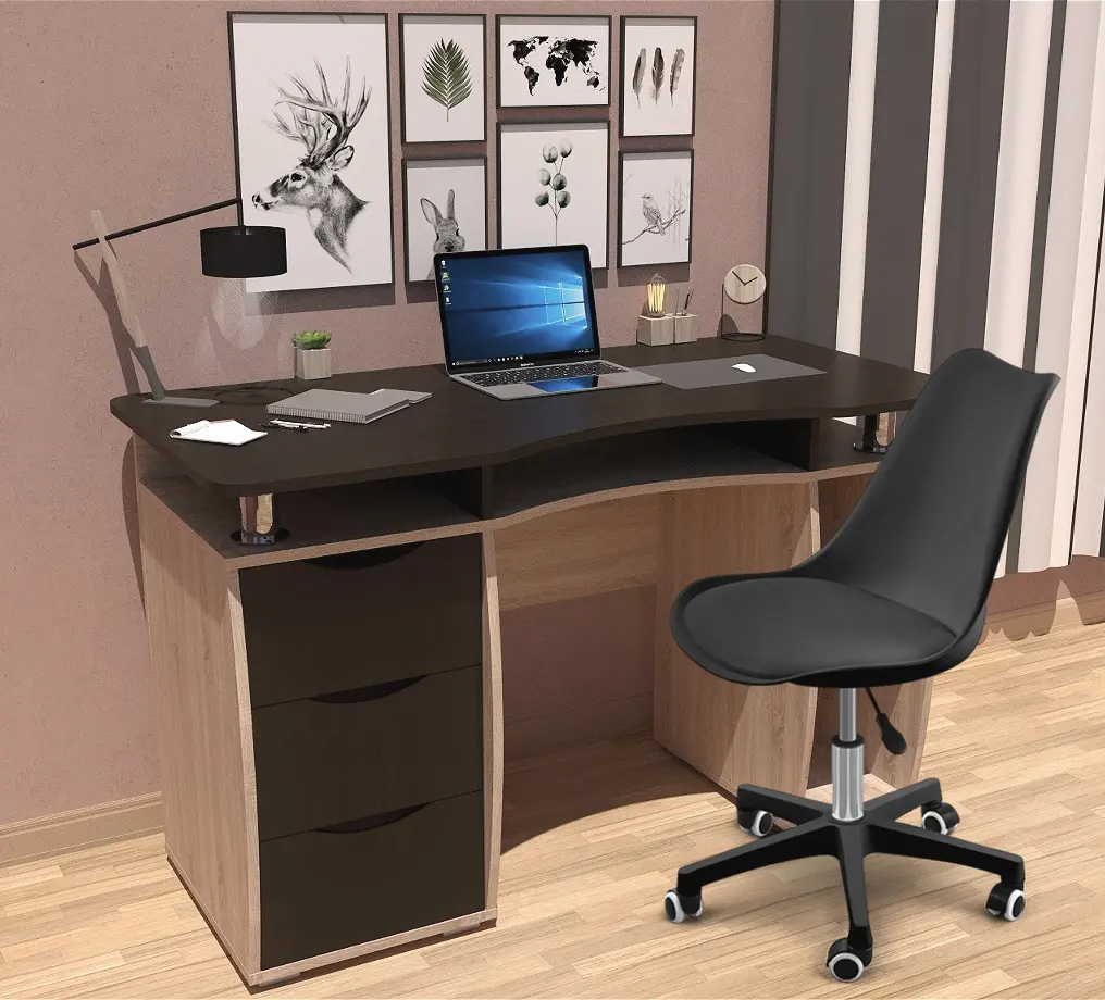 Комплект офисной мебели Yasen Smart Sonoma Oak/Wenge Louisiana + Sunrise C-30A PP Black