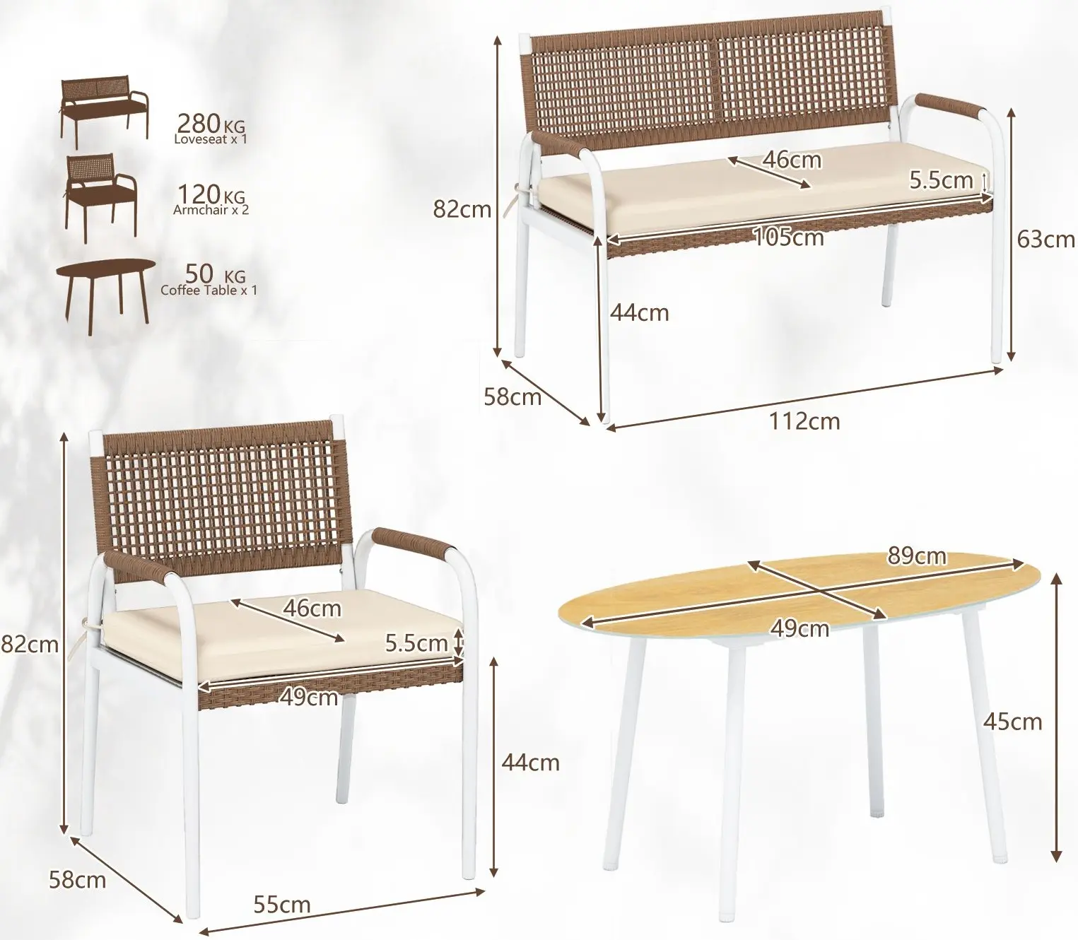 Set mobilier de gradina Costway NP12756BE (Brown/White) - 3