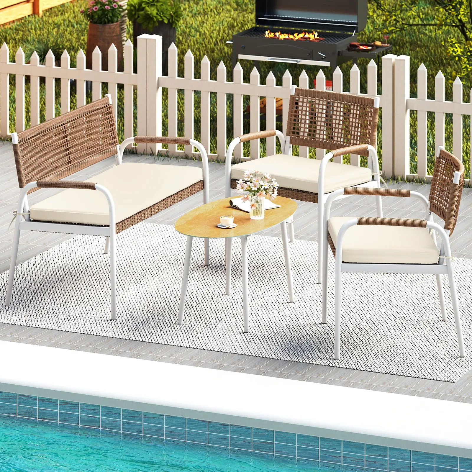 Set mobilier de gradina Costway NP12756BE (Brown/White) - 5