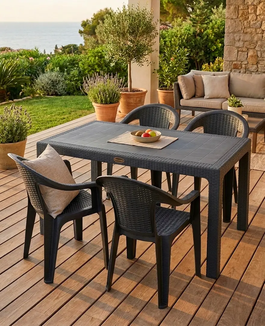 Set mobilier de gradina Heniver Rattan Table 120x70 + Koko Anthracite (1+4) - 2