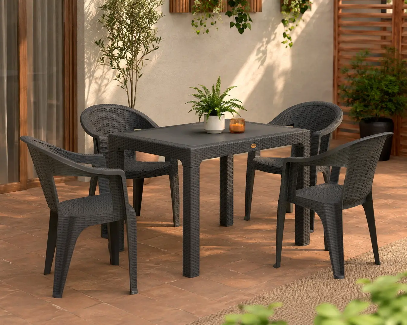Set mobilier de gradina Heniver Rattan Table 120x70 + Koko Anthracite (1+4)