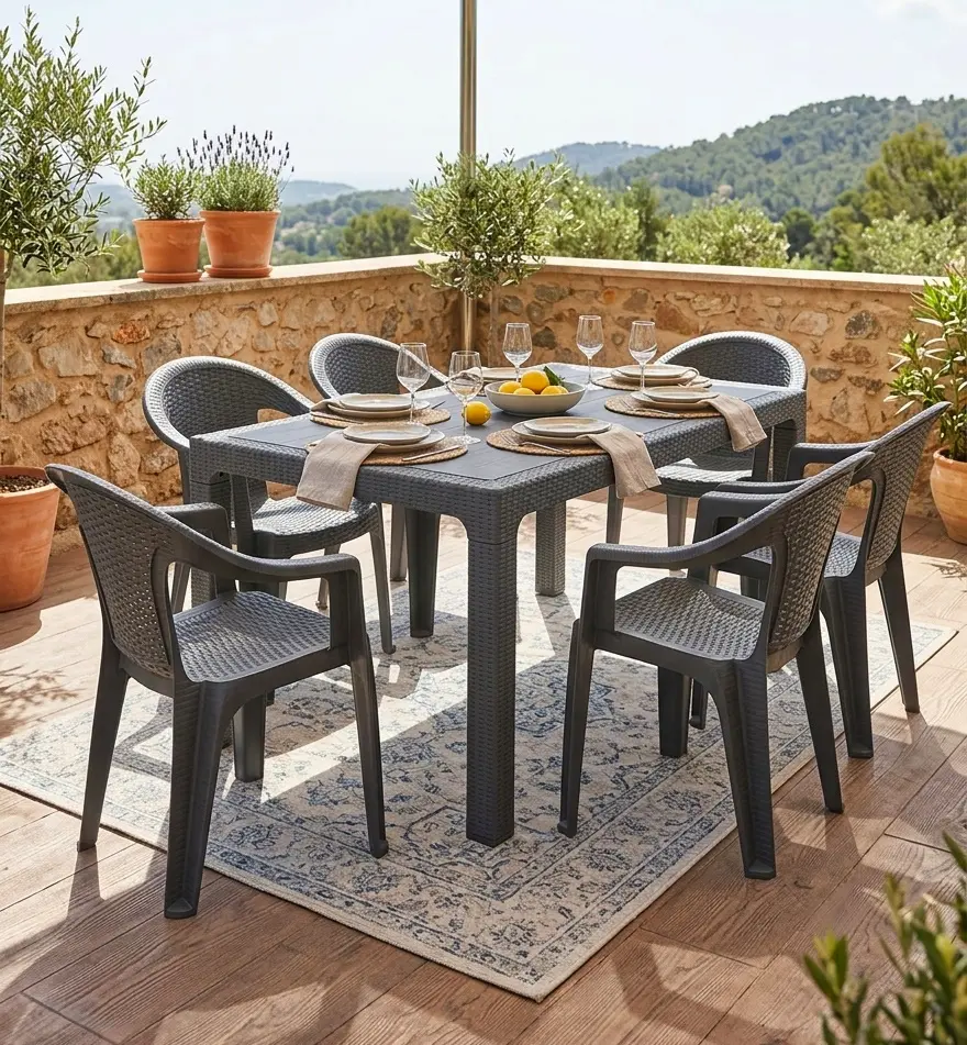 Set mobilier de gradina Heniver Rattan Table 120x70 + Koko Anthracite (1+6) - 2