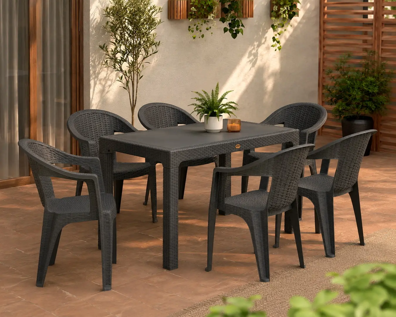 Set mobilier de gradina Heniver Rattan Table 120x70 + Koko Anthracite (1+6)