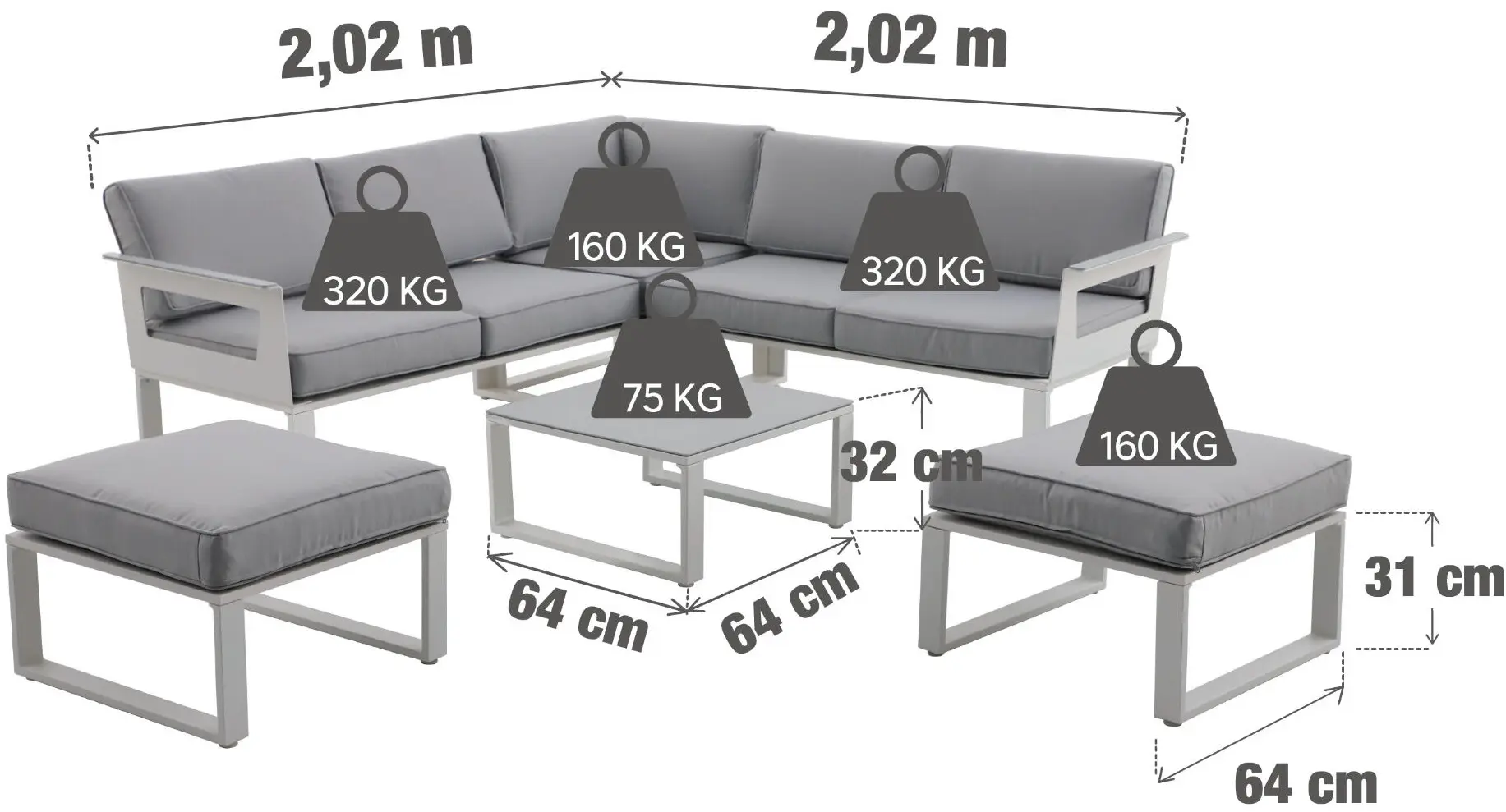 Set mobilier de gradina Naterial Odyssea (White/Gray) - 6