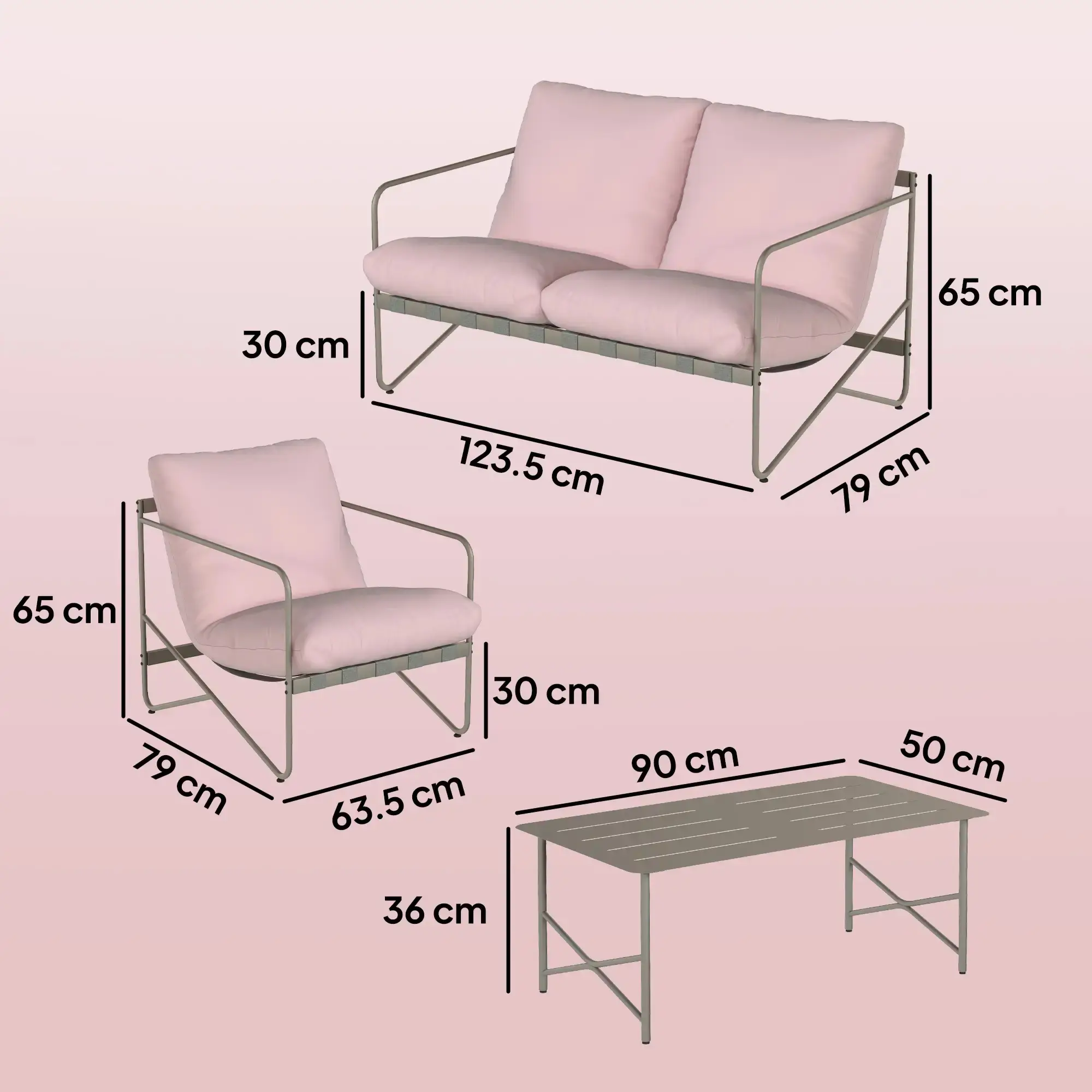 Set mobilier de gradina Outsunny 84K-088V00PK (Pink/Grey) - 4
