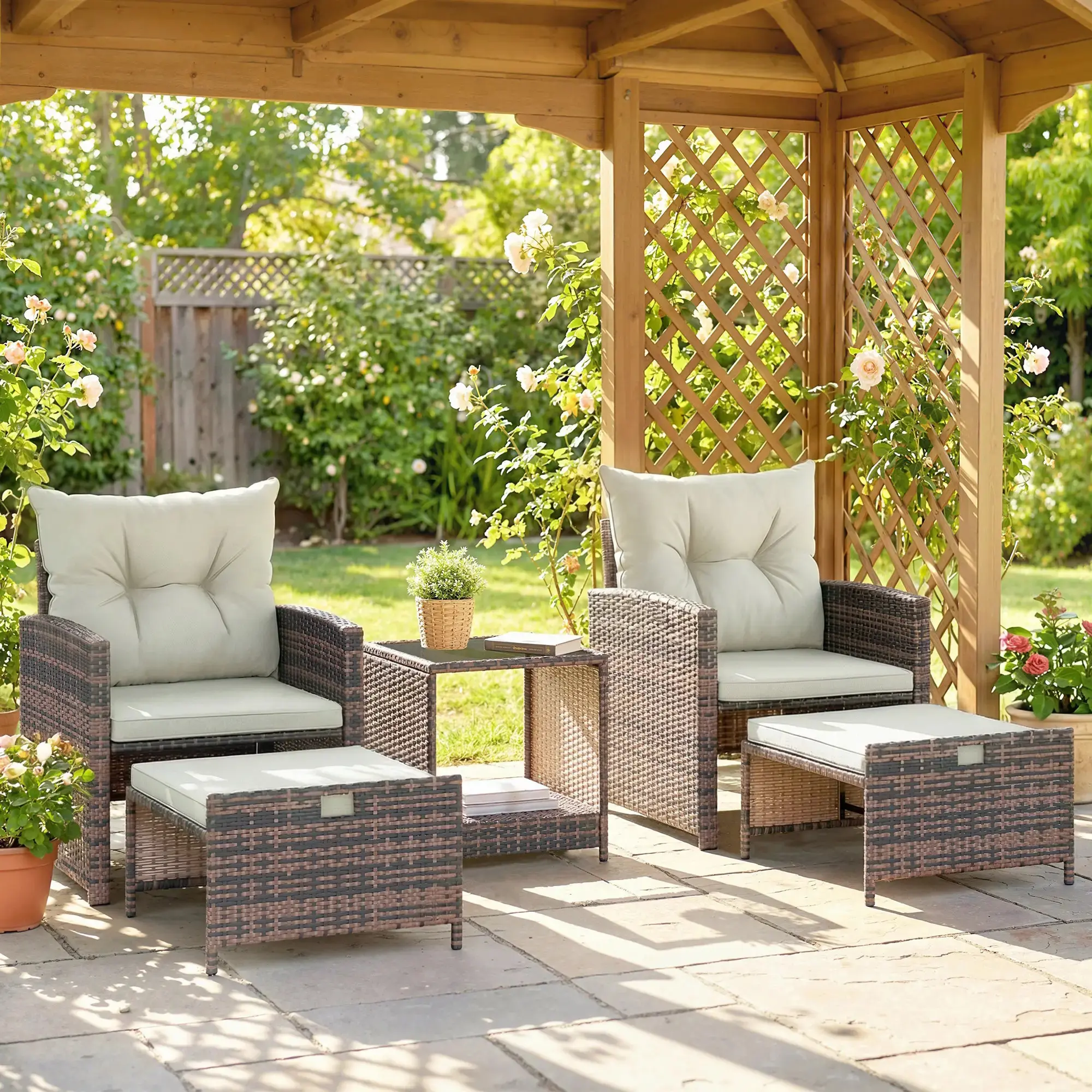 Set mobilier de gradina Outsunny 867-309V01CW (Brown/Cream White) - 7