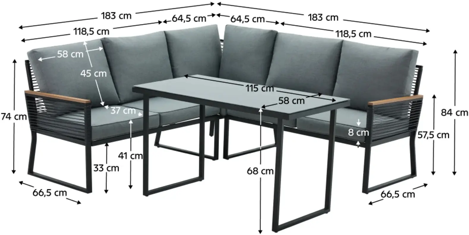 Set mobilier de gradina Tempo Kondela Farly (Black/Gray) - 4