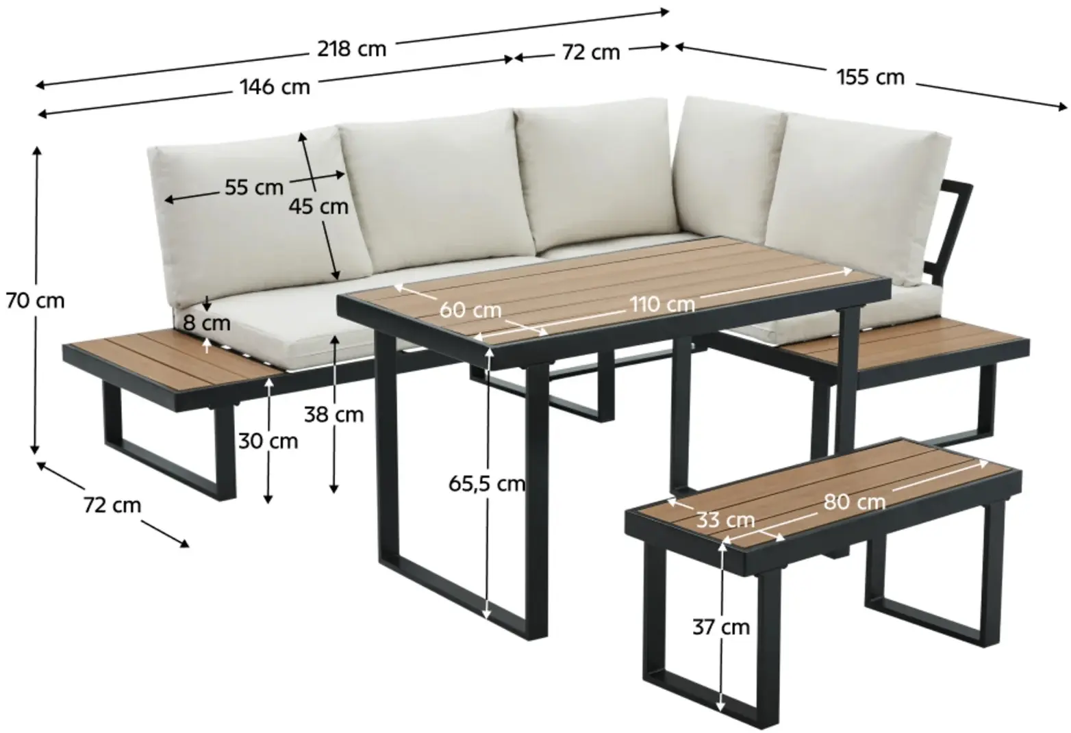 Set mobilier de gradina Tempo Kondela Flojd (Cream/Oak) - 4