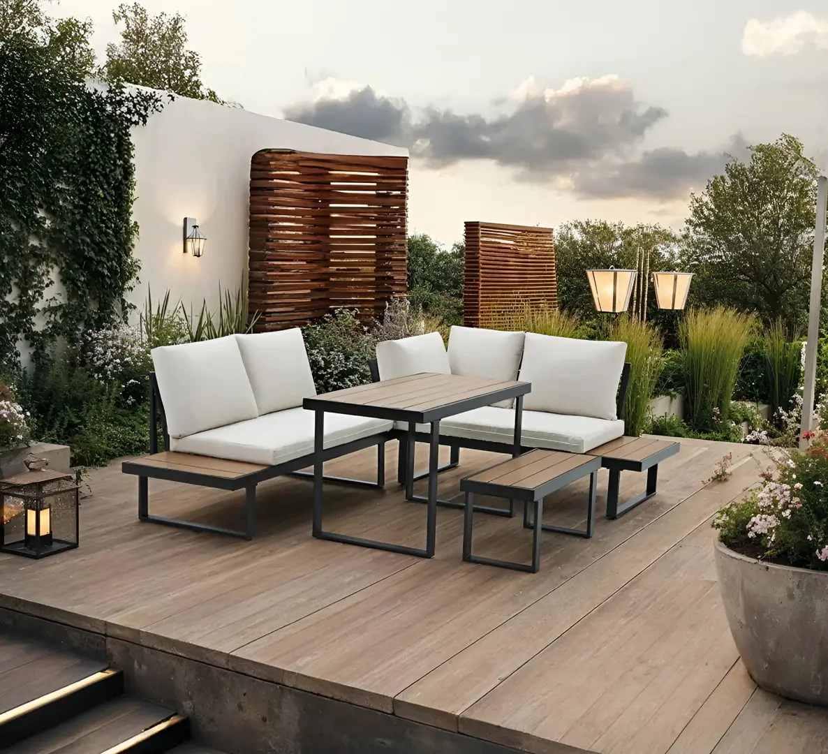 Set mobilier de gradina Tempo Kondela Flojd (Cream/Oak)