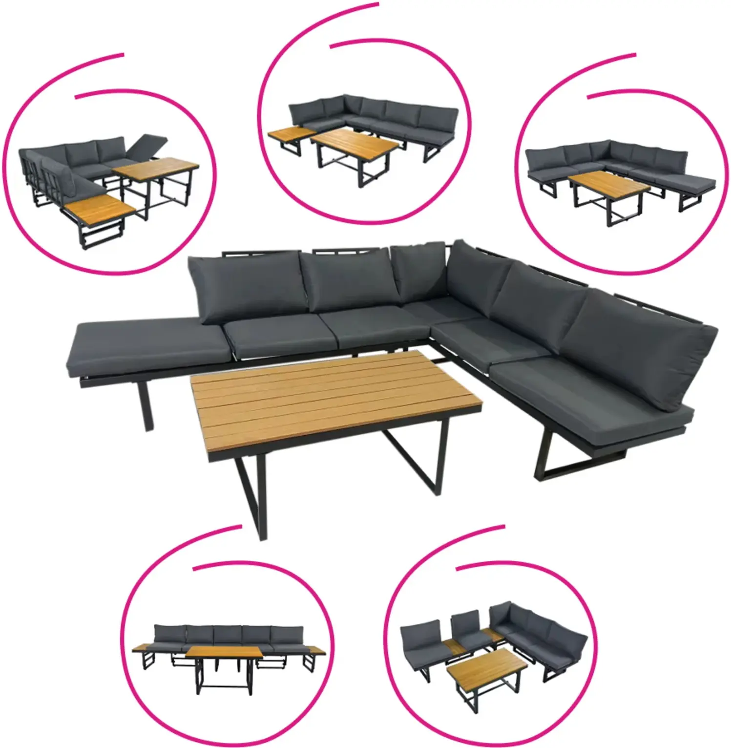Set mobilier de gradina Tempo Kondela Ilaria (Gray/Natural) - 4