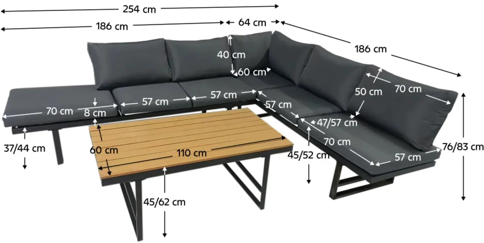 Set mobilier de gradina Tempo Kondela Ilaria (Gray/Natural) - 5