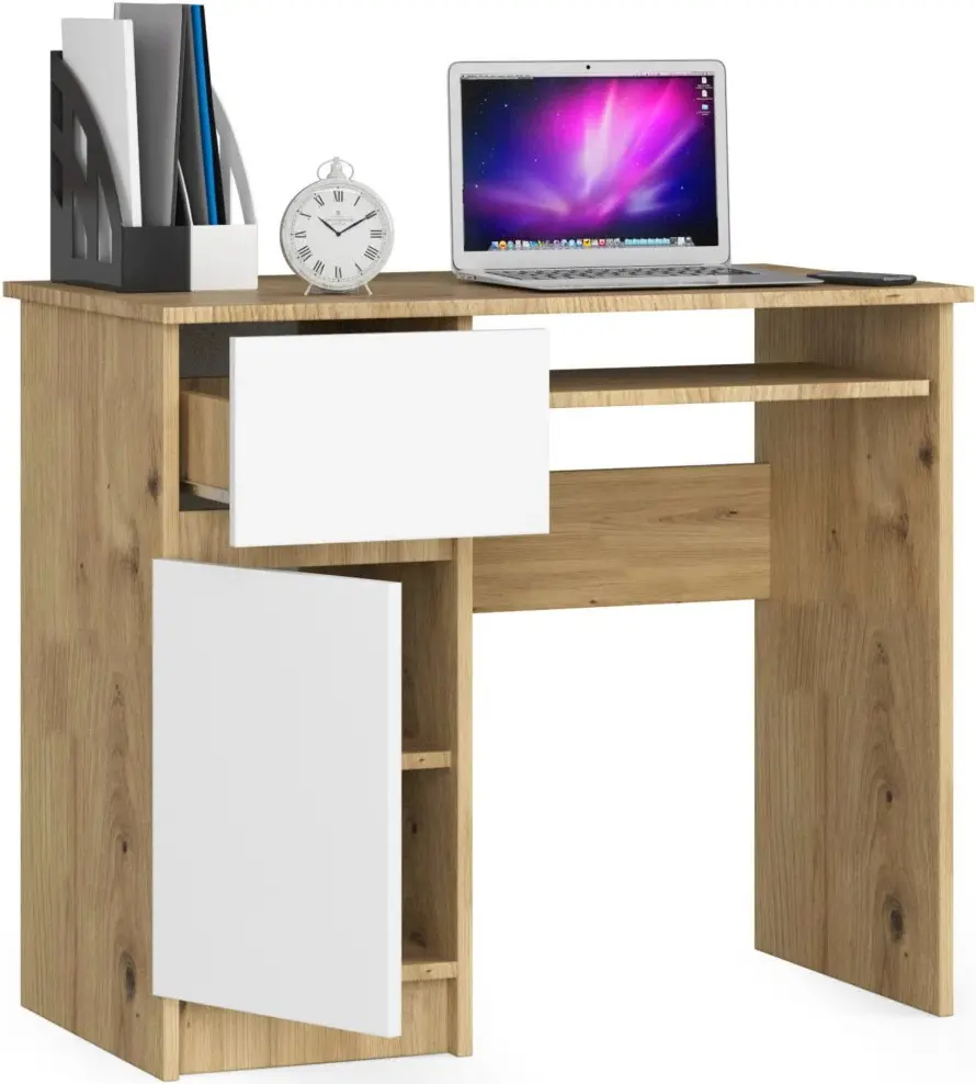 Компьютерный стол Akord Piksel 90cm PK Left (Artisan Oak/White) - 3