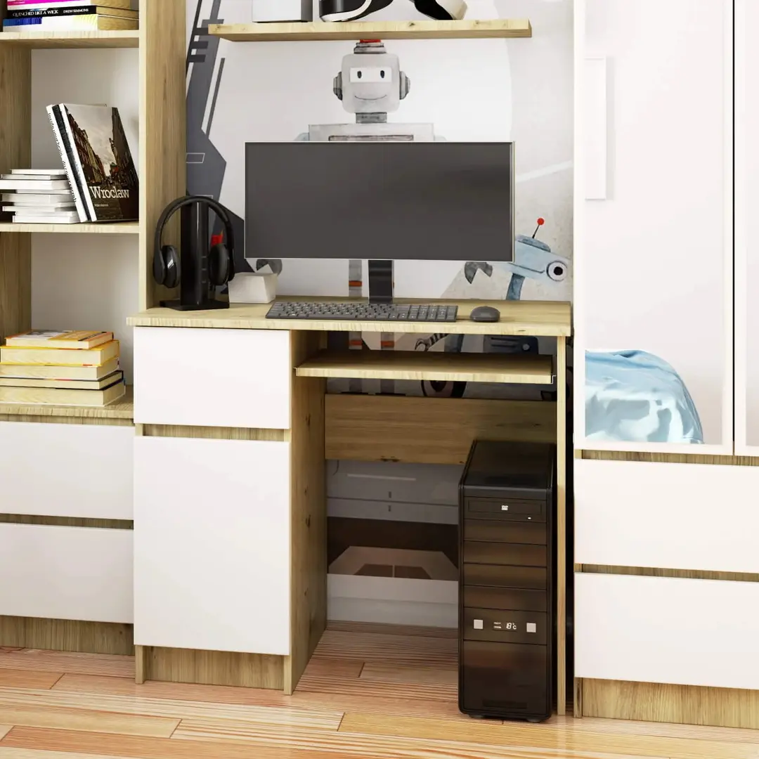 Компьютерный стол Akord Piksel 90cm PK Left (Artisan Oak/White)