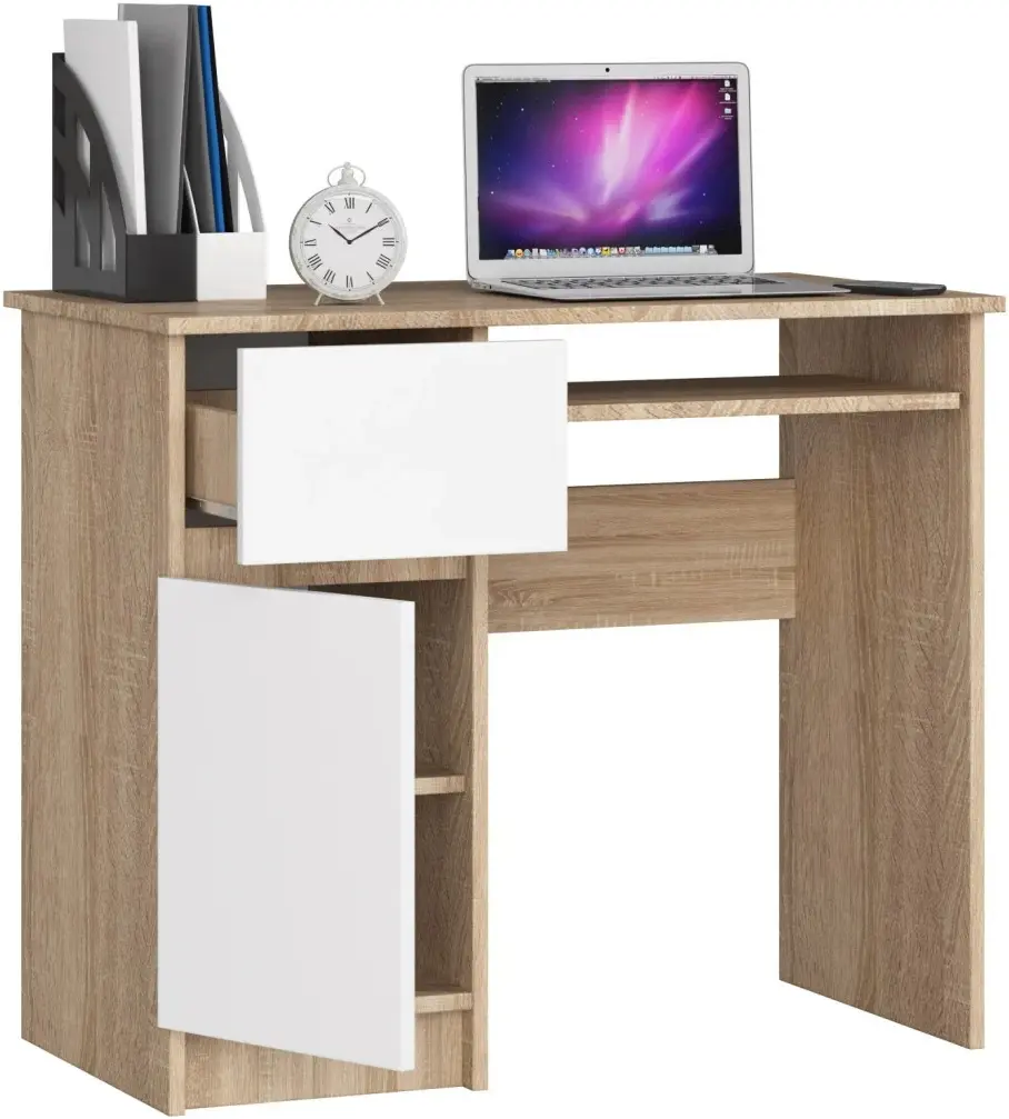 Компьютерный стол Akord Piksel 90cm PK Left (Sonoma Oak/White) - 3