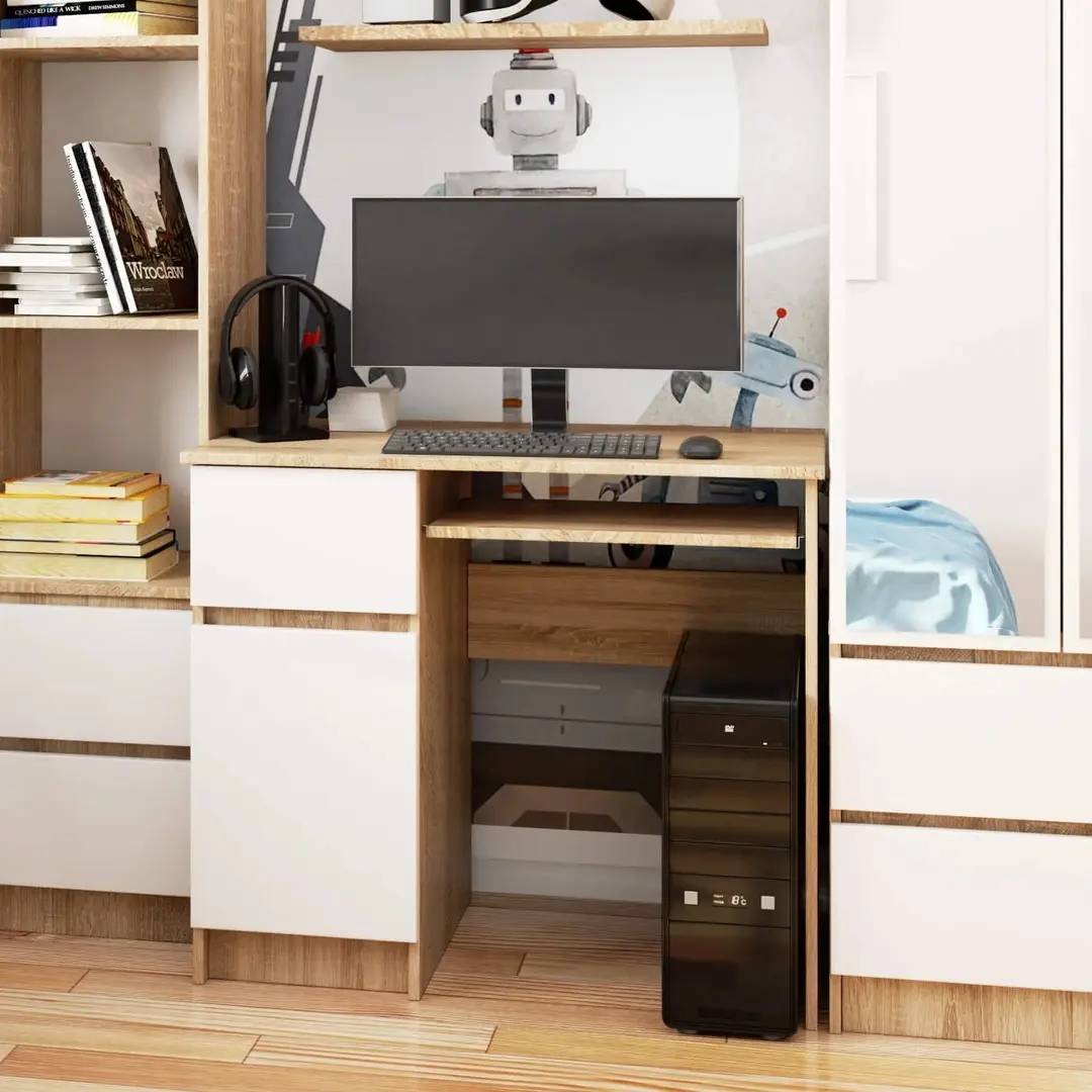 Компьютерный стол Akord Piksel 90cm PK Left (Sonoma Oak/White)