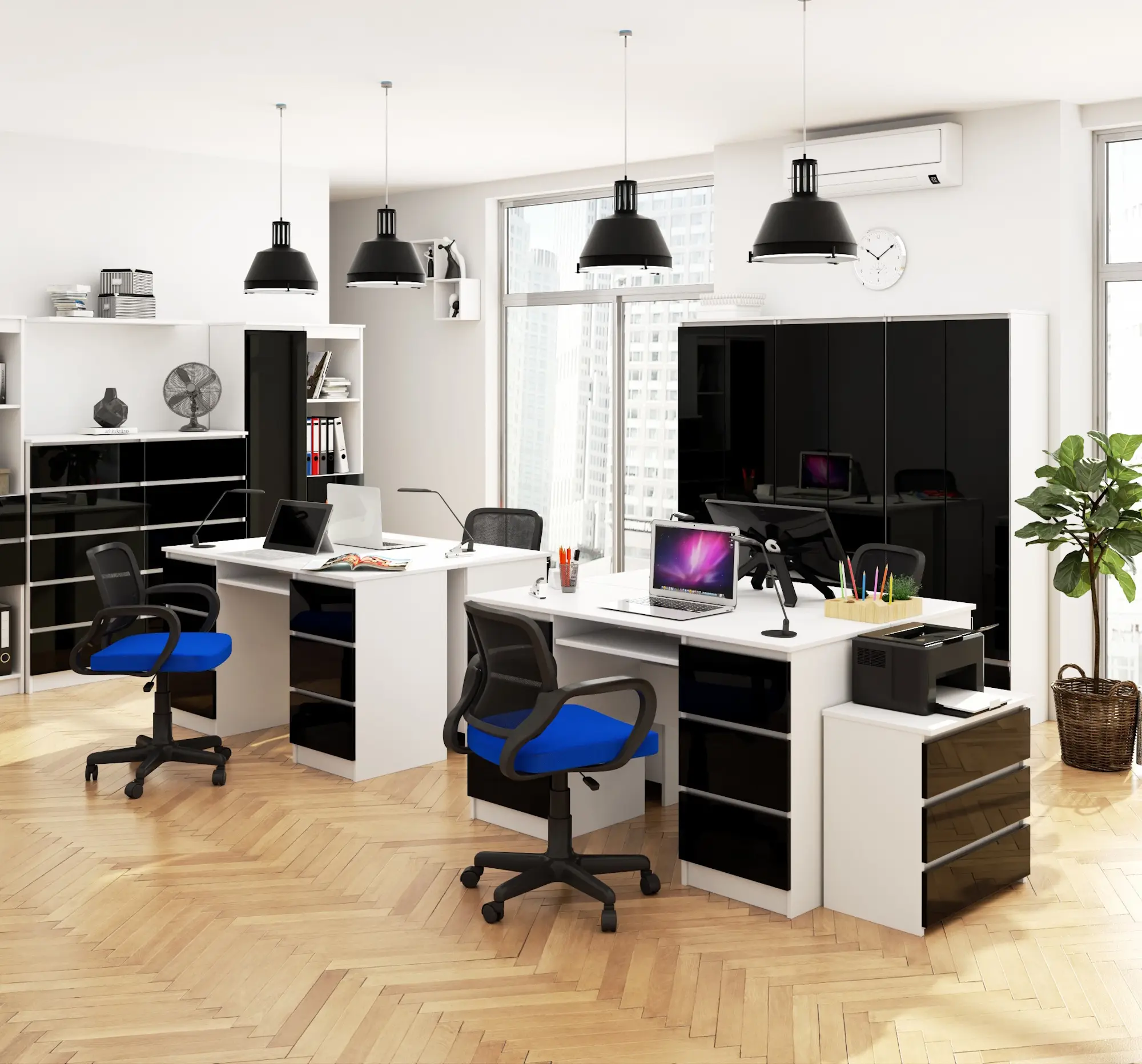 Masa pentru calculator Akord A-11 135cm 6SZ (White/Black Gloss)