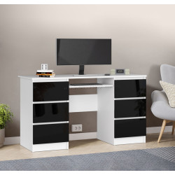 Masa pentru calculator Akord A-11 135cm 6SZ (White/Black Gloss)