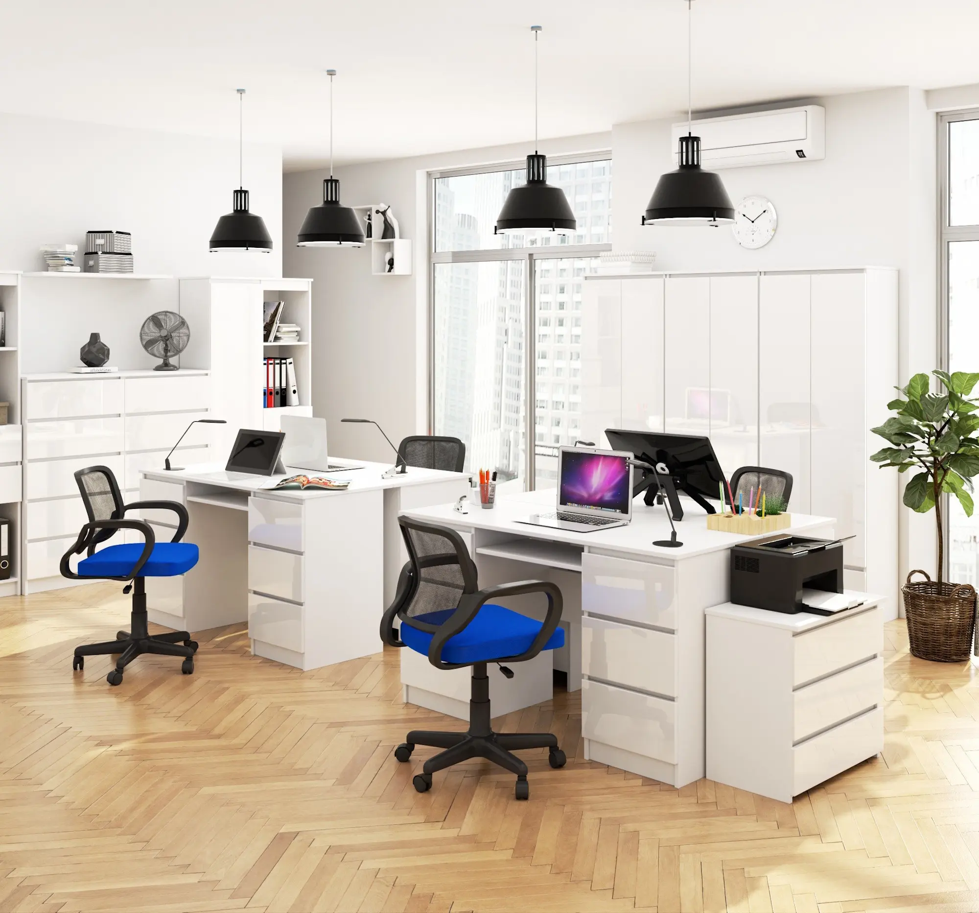 Masa pentru calculator Akord A-11 135cm 6SZ (White/Glossy White)