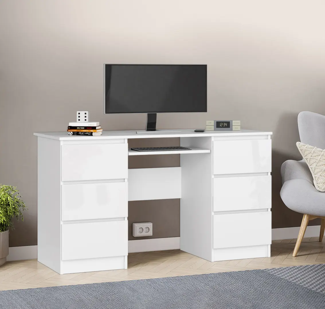 Masa pentru calculator Akord A-11 135cm 6SZ (White/Glossy White)