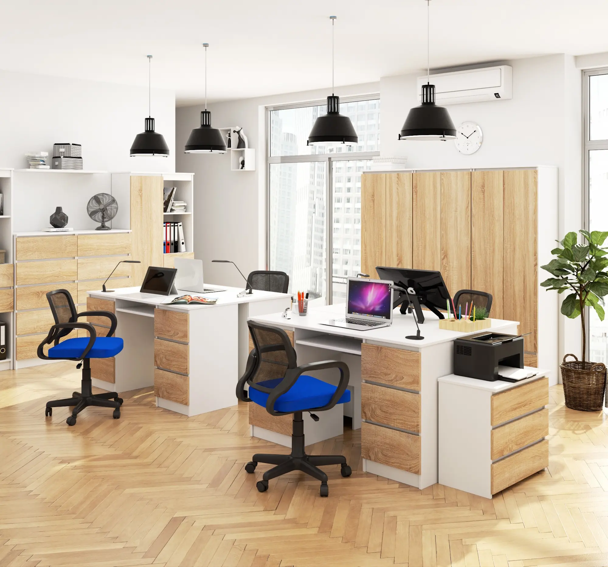 Masa pentru calculator Akord A-11 135cm 6SZ (White/Sonoma Oak)