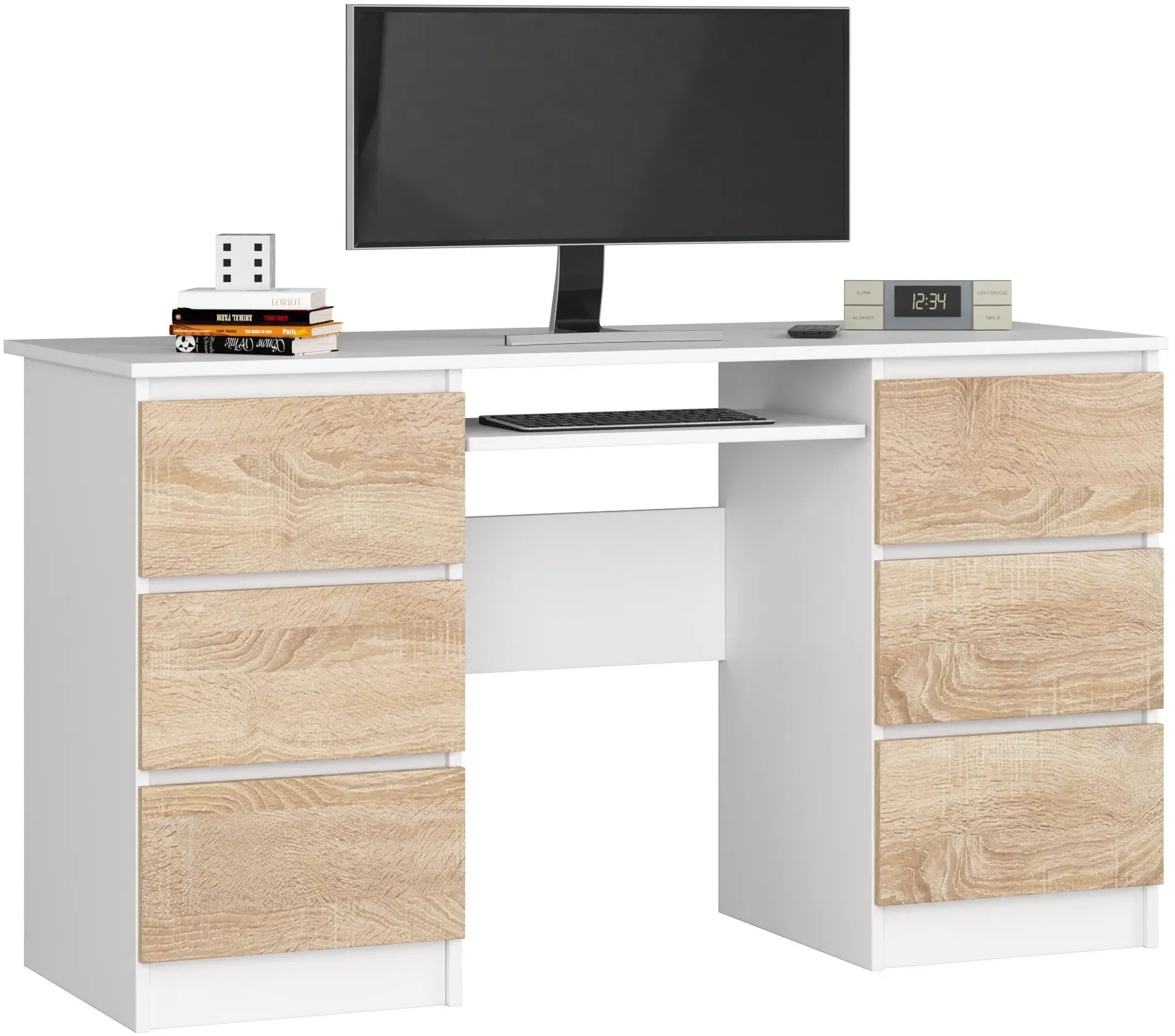 Masa pentru calculator Akord A-11 135cm 6SZ (White/Sonoma Oak)