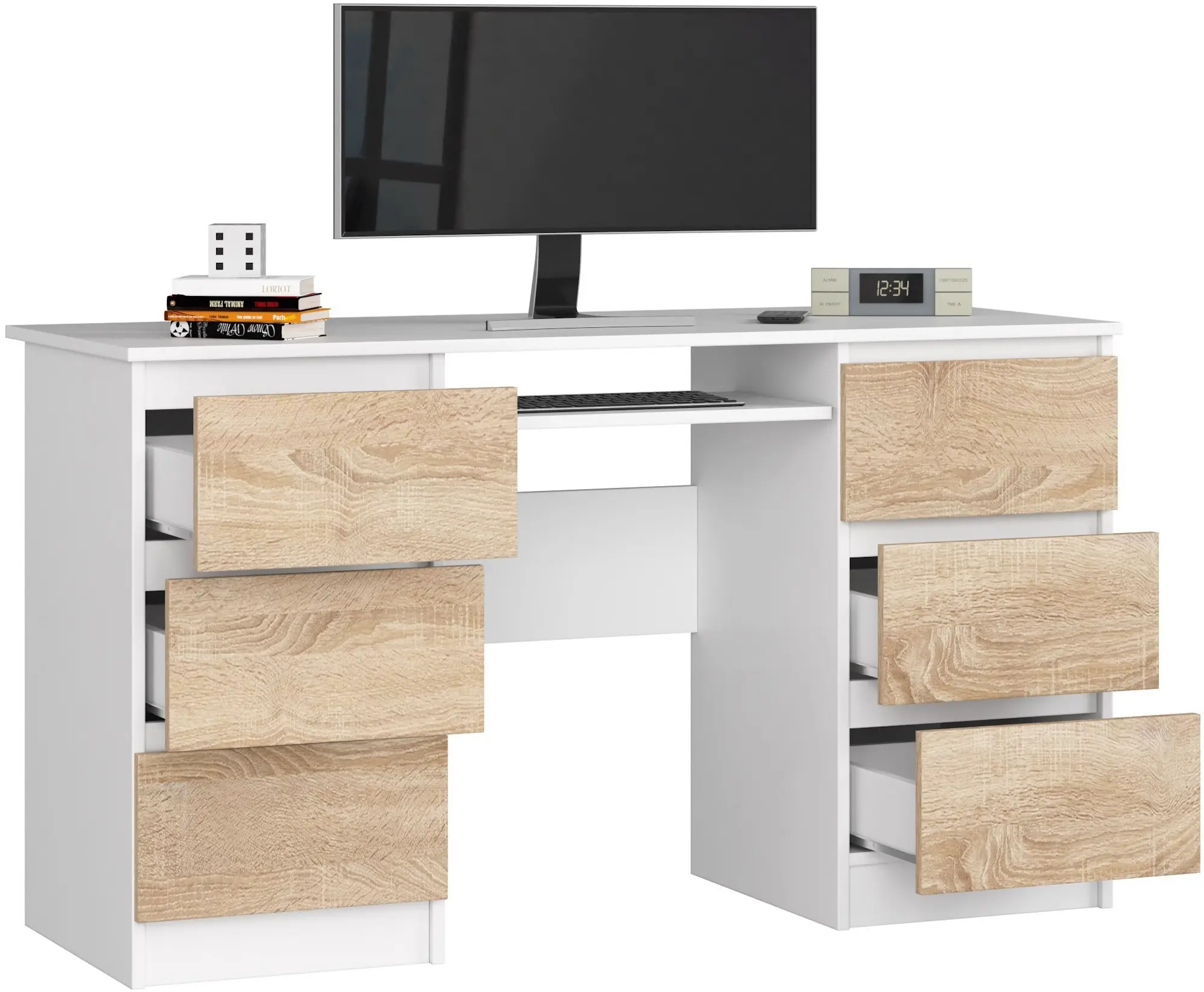 Masa pentru calculator Akord A-11 135cm 6SZ (White/Sonoma Oak)