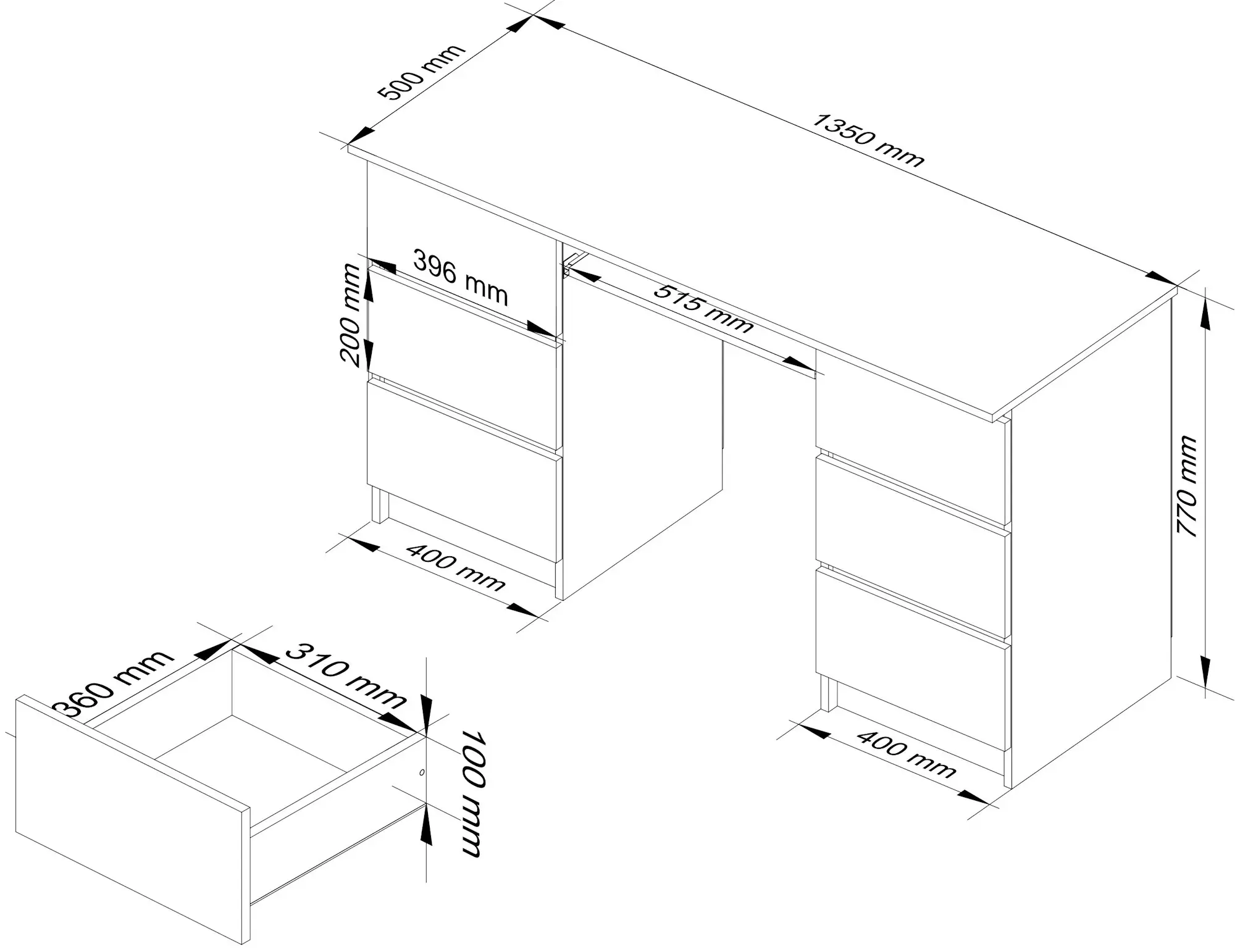 Masa pentru calculator Akord A-11 135cm 6SZ (White/Sonoma Oak)