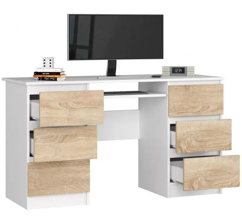 Masa de calculator Akord A-11 6SZ (White/Sonoma Oak)