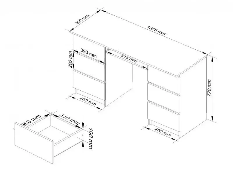 Masa de calculator Akord A-11 6SZ (White/Sonoma Oak)