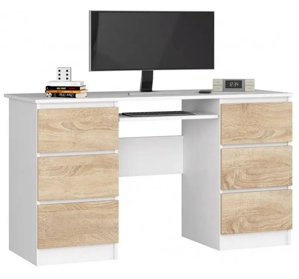 Masa de calculator Akord A-11 6SZ (White/Sonoma Oak)