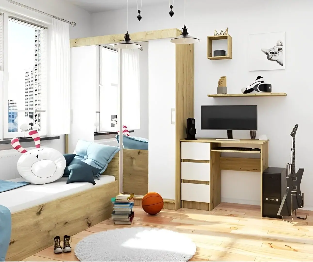 Masa de calculator Akord A-6 Left (Artisan Oak/White)