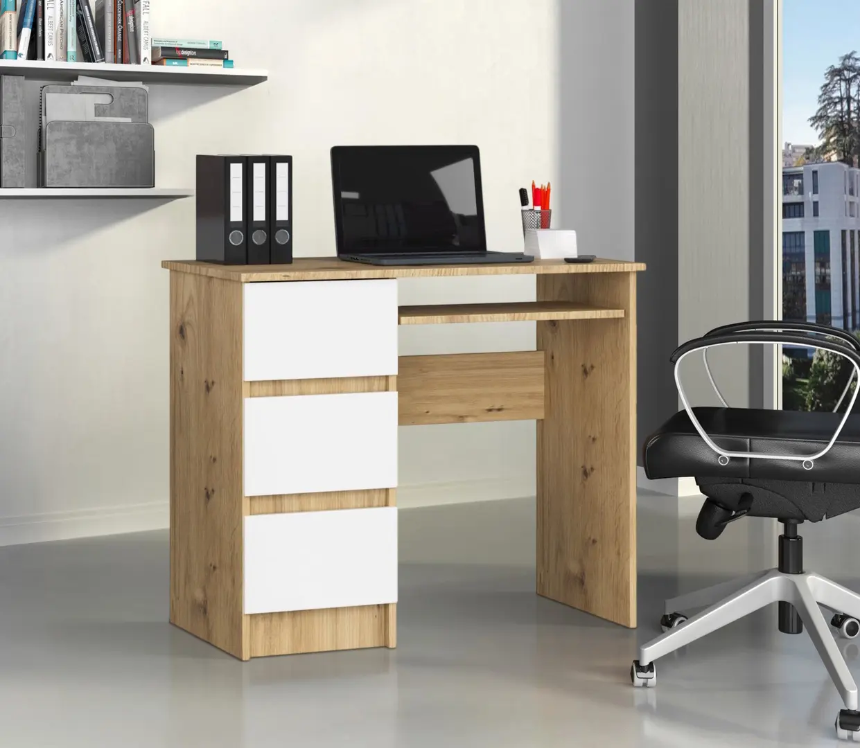 Masa pentru calculator Akord A-6 90cm Left (Artisan Oak/White)