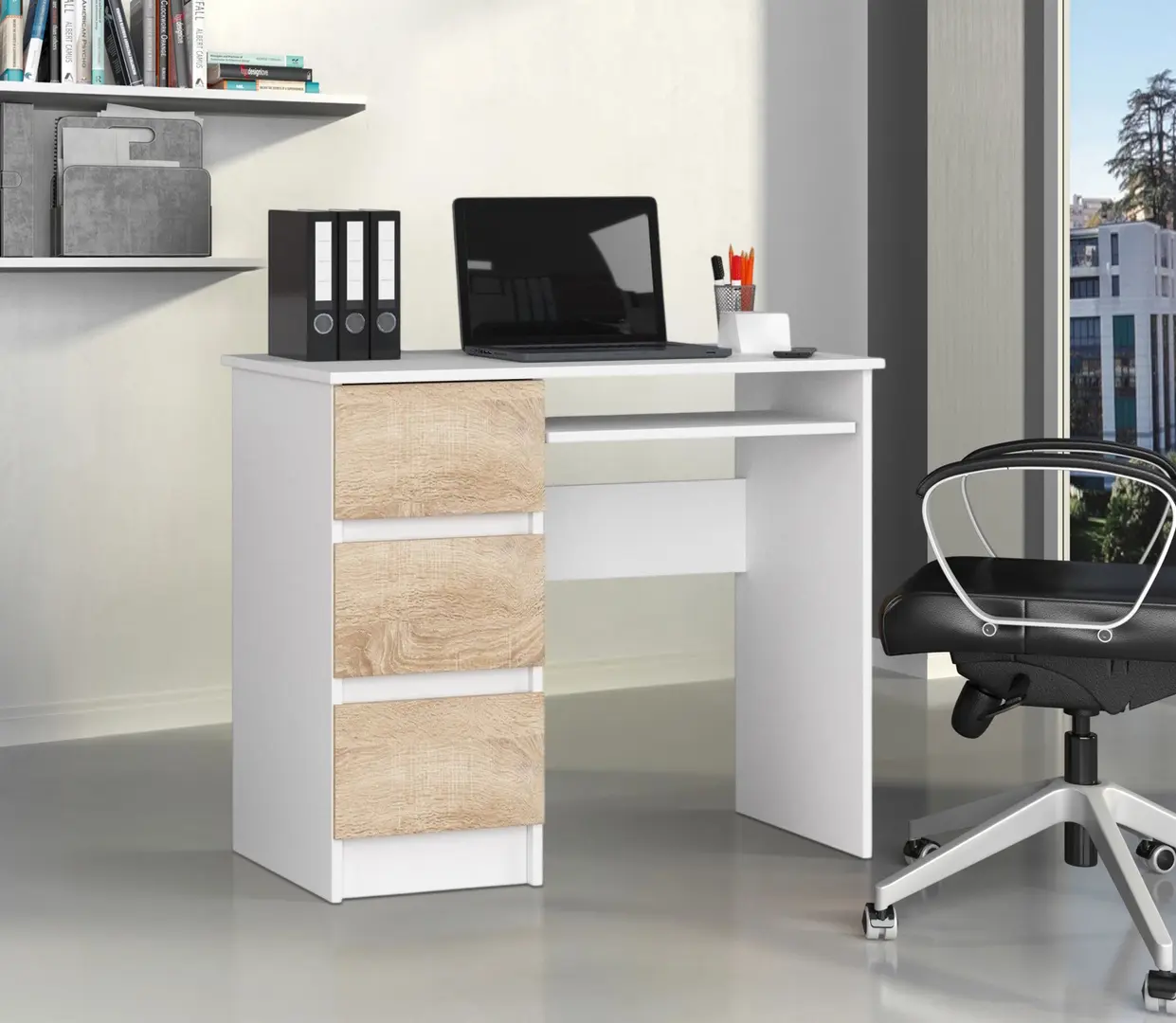 Masa pentru calculator Akord A-6 90cm Left (White/Sonoma Oak)