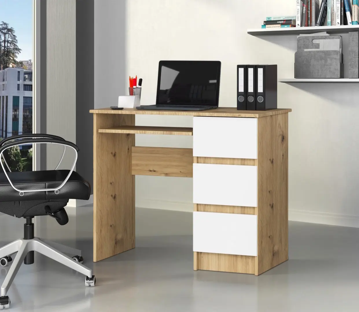 Masa pentru calculator Akord A-6 90cm Right (Artisan Oak/White)