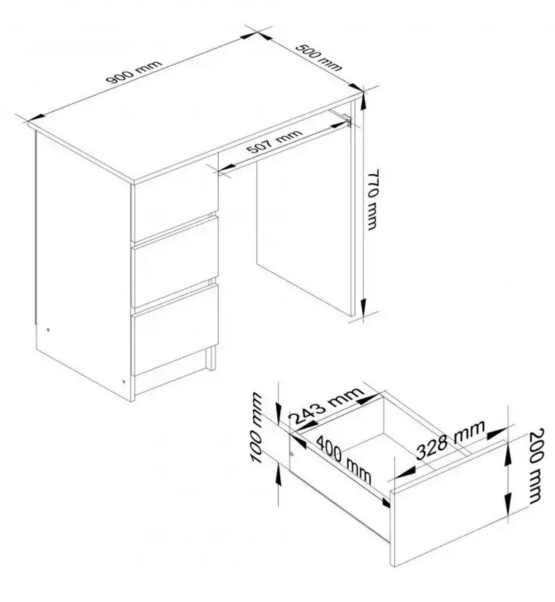 Masa de calculator Akord A-6 Left (White/Sonoma Oak)