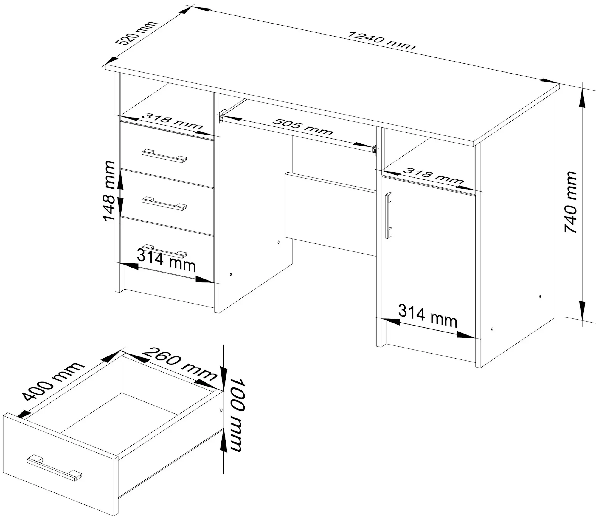 Masa pentru calculator Akord Ana 124cm (Alder)