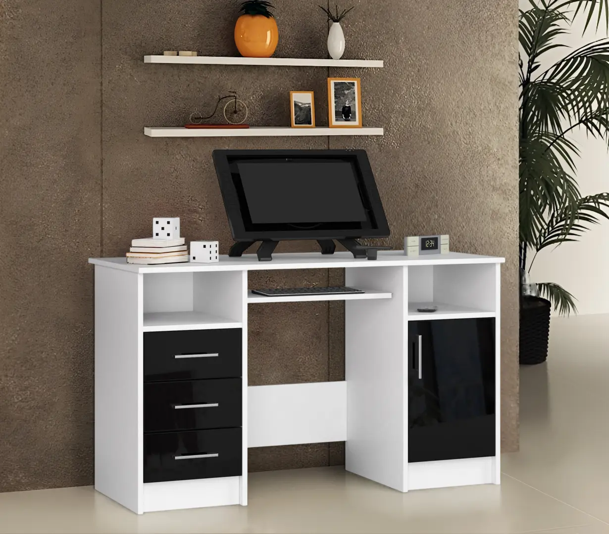 Masa pentru calculator Akord Ana 124cm (White/Black Gloss)