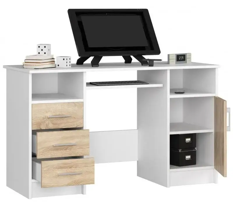 Masa de calculator Akord Ana 124cm (White/Sonoma Oak)