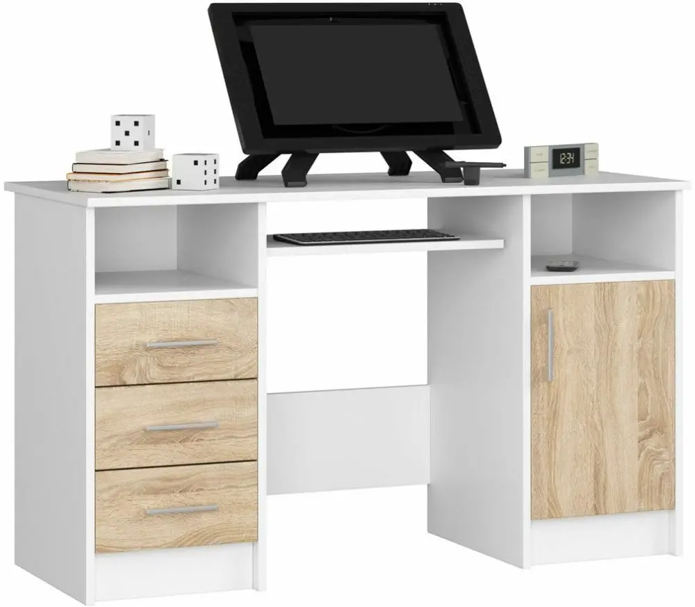 Masa de calculator Akord Ana 124cm (White/Sonoma Oak)