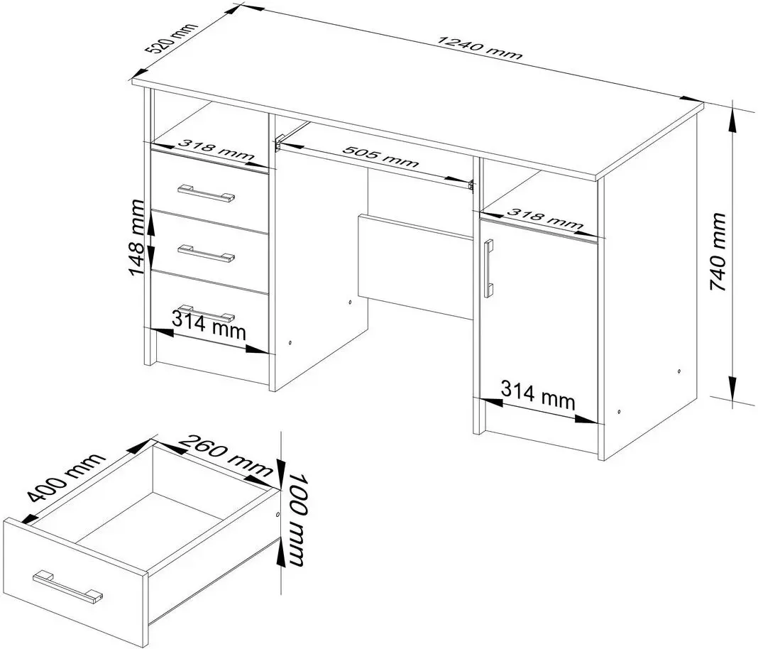Masa de calculator Akord Ana 124cm (White/Graphite Gray)