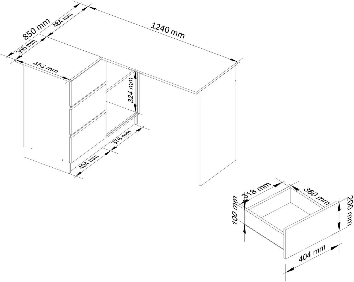 Стол письменный Akord B16 Left (Artisan Oak/White)