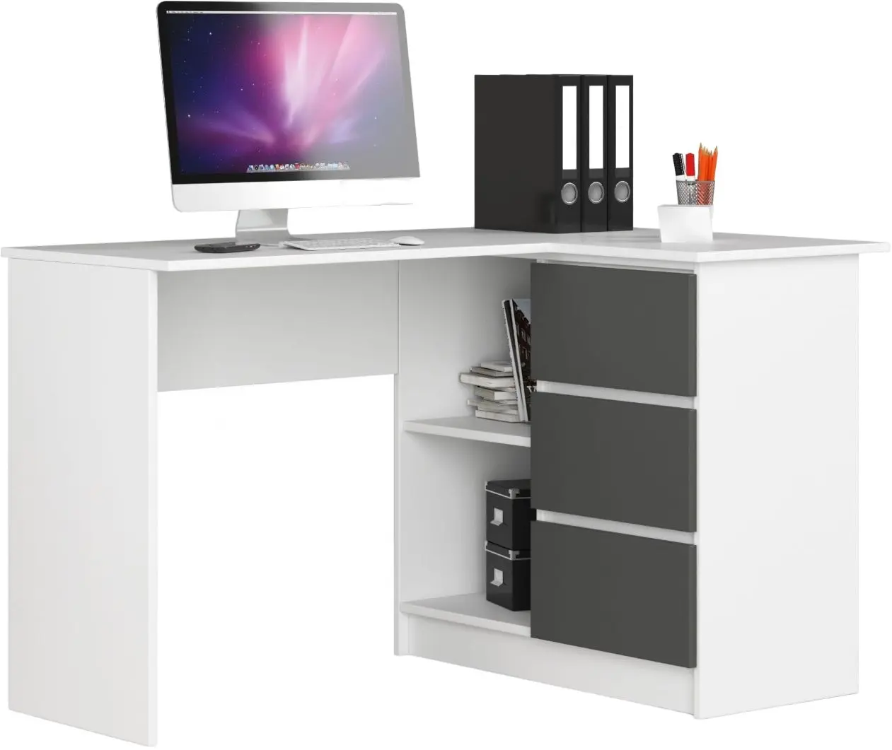 Masa de birou Akord B16 Right (White/Graphite Gray)