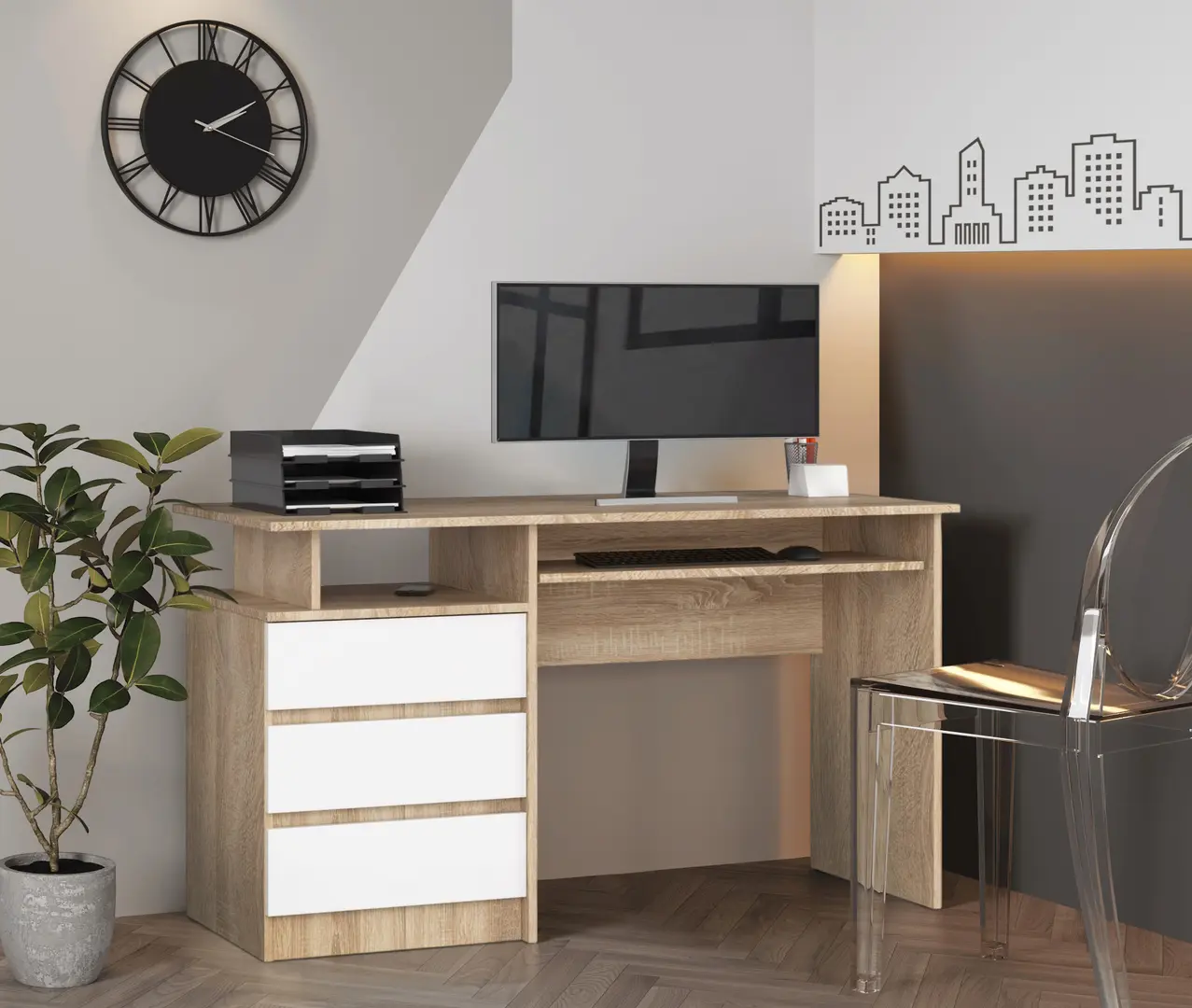 Стол компьютерный Akord CLP 135см (Sonoma Oak/White)